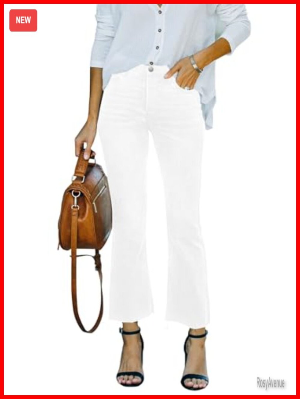 High Rise Cropped Flare Jeans Raw Hem Stretch Denim Pants